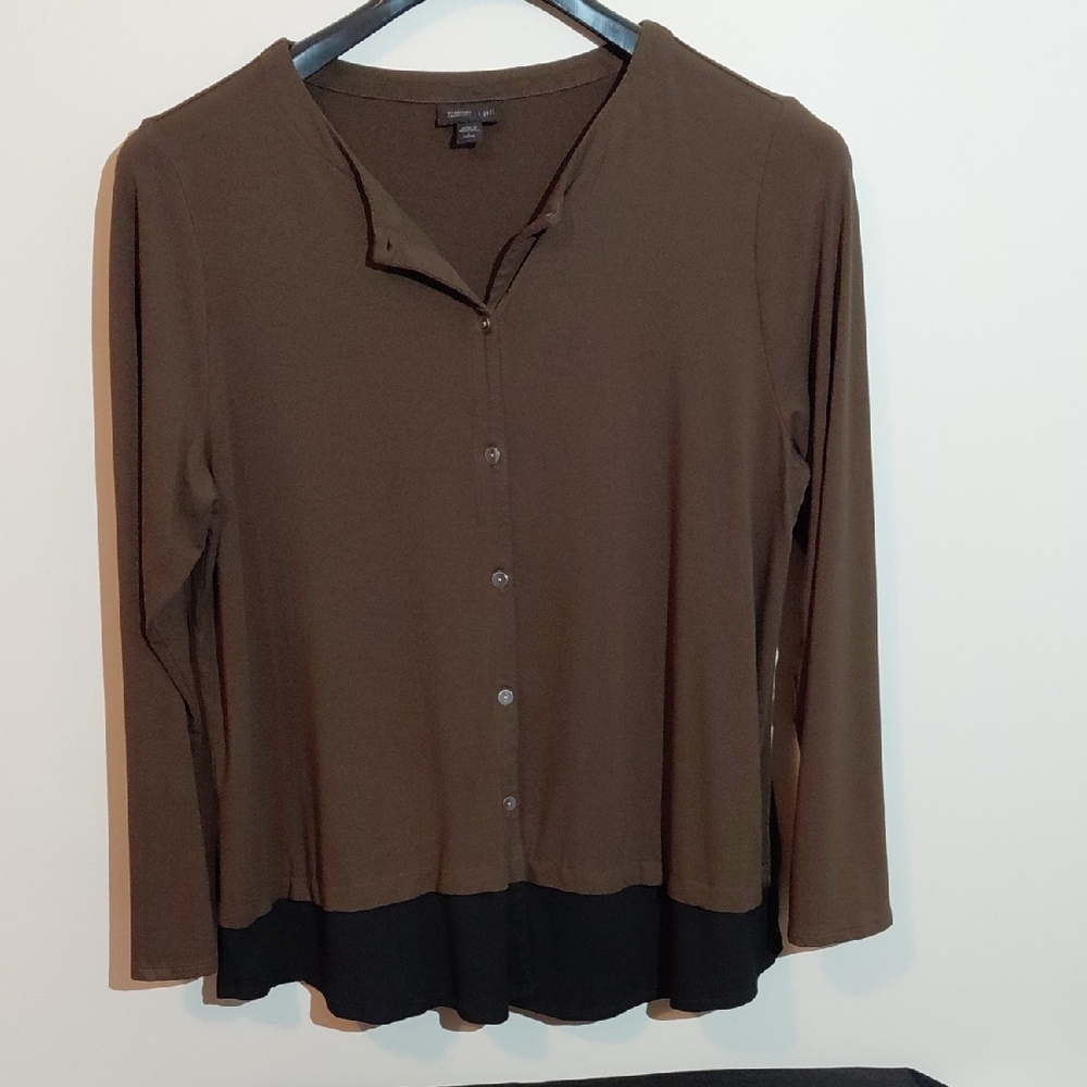 J. Jill Brown and Black Button-Up Knit Cardigan